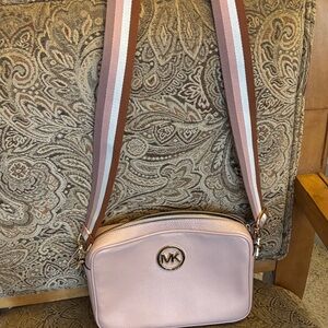 Michael Kors Blush Crossbody Bag with Striped Strap